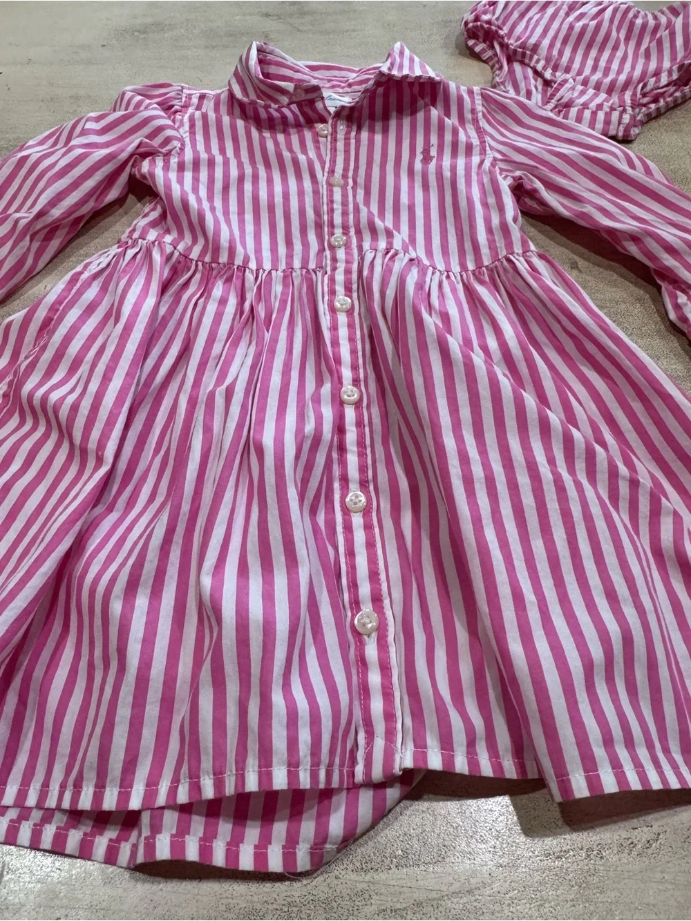 Ralph Lauren 2-Piece Pink White Striped Dress & Bloomers Set 18M Cotton Logo